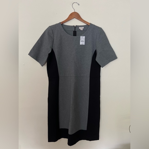 J. Crew Womens Gray Sheath Midi Dress 12 Crew Neck Color Block Casual Classic - Picture 4 of 16